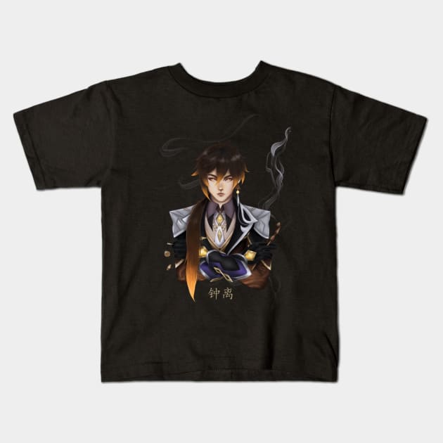 Zhongli Genshin Impact by Keat Kids T-Shirt by Elinor Keat